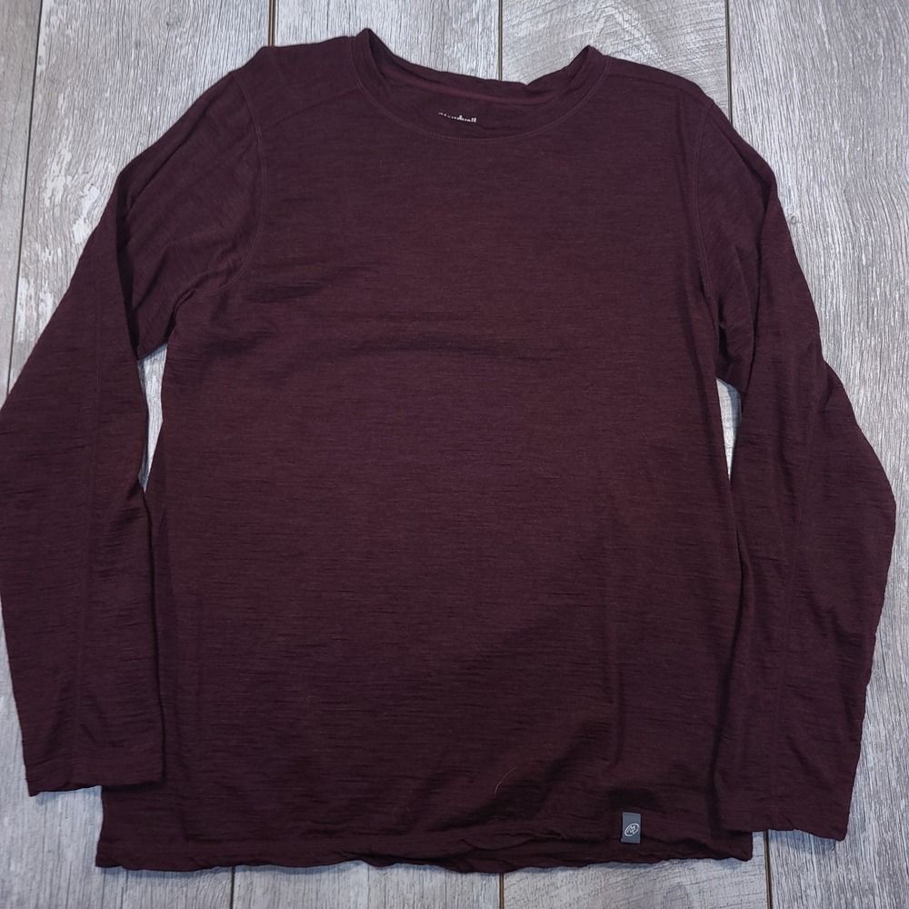 Cloudveil Base Layer Top Mens Medium Burgundy 100% Merino Wool Long Sleeve Shirt